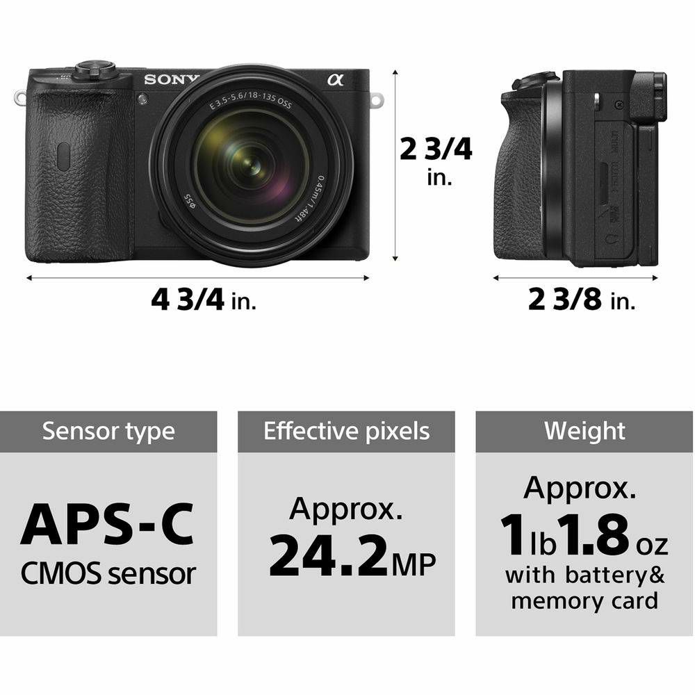 KIT i F3.5-5.6 18-135 a6600 18-135mm + SEL18135 objektiv Alpha fotoaparat ILCE-6600MB Mirrorless f/3.5-5.6 ILCE6600MB OSS Black Sony